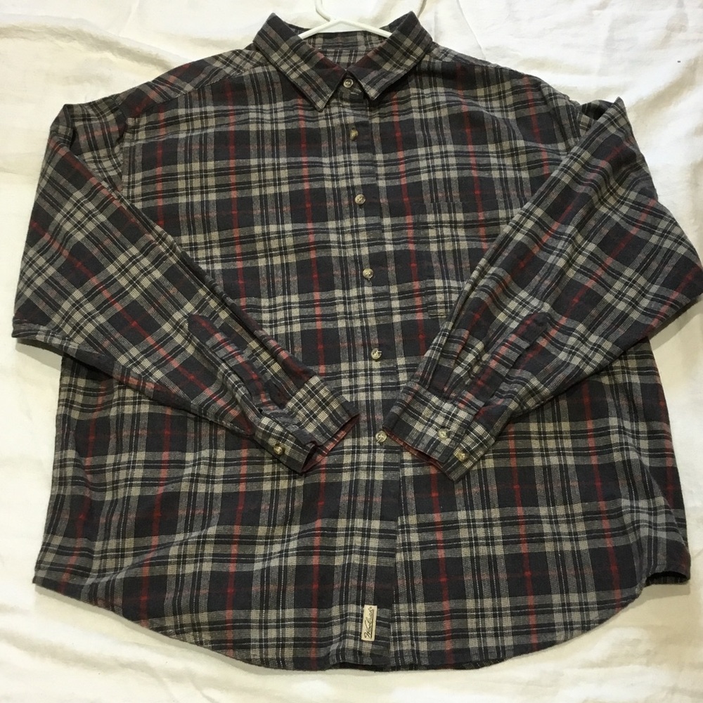 Men's Plaid Button-Up Shirt - Gray & Red